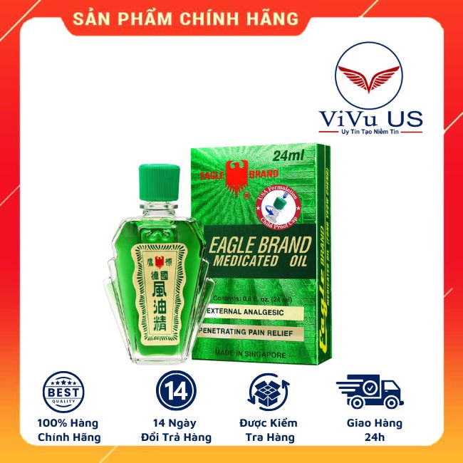 Dầu gió xanh 2 nắp hiệu Con Ó 8ml - Eagle Brand Medicated Oil xách tay từ Mỹ